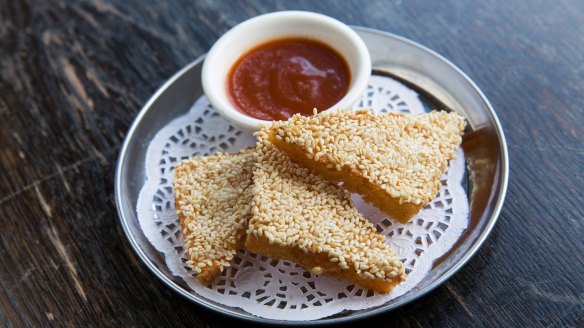 Three-cornered heaven: Ricky & Pinky's prawn toast triangles.