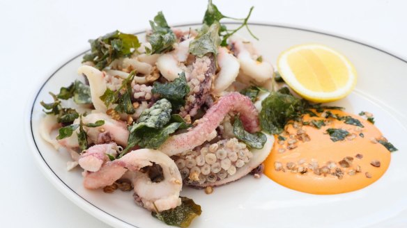 Southern calamari with saltbush and sriracha mayo. 