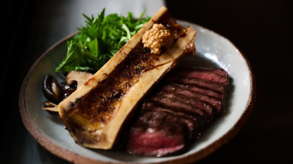 Wagyu steak and bone marrow. 