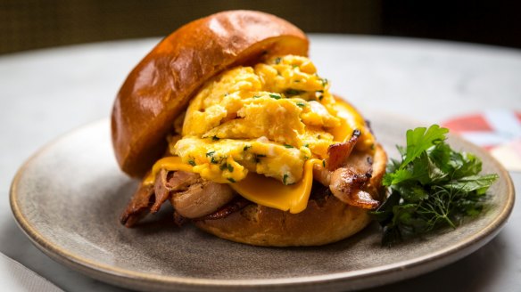 The Good Morning sandwich with scrambled eggs, cheese, bacon and jalapeno mayo.