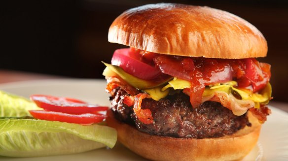 The wagyu burger from the Rockpool restaurant at Crown.