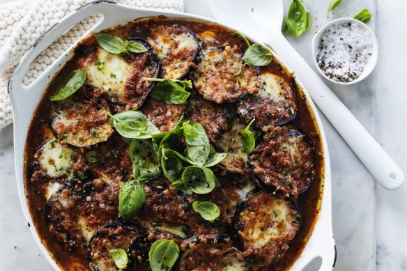 Low in carbs, high in comfort: Eggplant parmigiana meets beef pie.