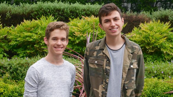 Eduard Geyl (L) and friend Dominik Strbik (R) from Cherrybrook Tech High received their HSC results on 15 December 2016.?