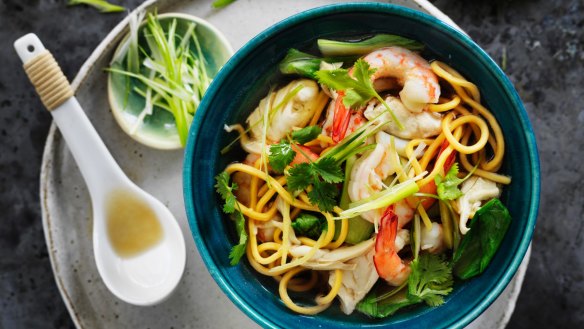 Use this stock as the base of Kylie Kwong's Hokkien noodle soup with squid, prawns and fish. 