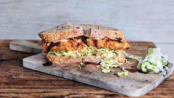 Katsu sandwich with pickled fennel and cucumber. 