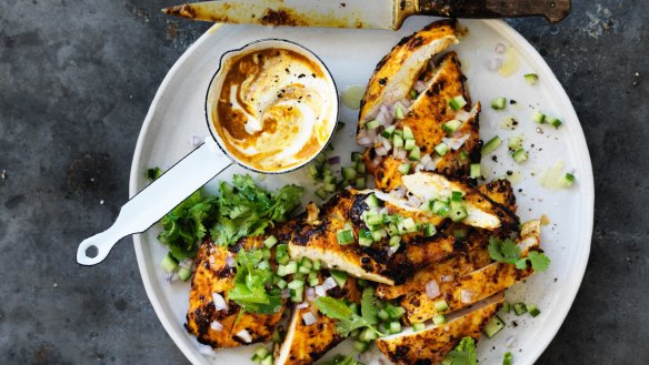 Adam Liaw's kari-kari chicken with spiced yoghurt.