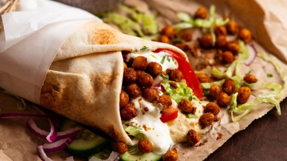 These shawarma wraps swap in chickpeas for chicken.