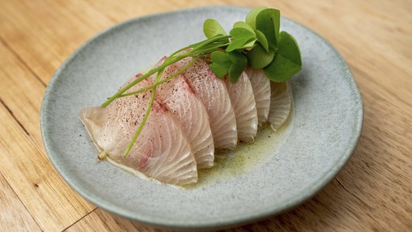 Raw kingfish nicely balances freshness, funk and sweetness.