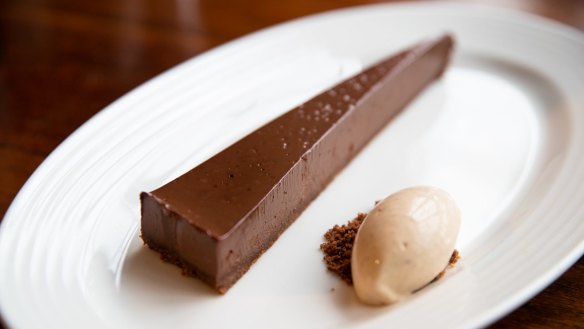 Chocolate tart, with Armagnac prune ice-cream.