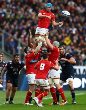 Justin Tipuric wins the ball for Wales.