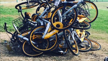 Ride sharing bikes at Waverley Oval, Bondi Road.