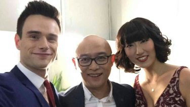 Benjamin McMahon and Feng Guo with <em>If You Are The One </em>host Meng Fei.