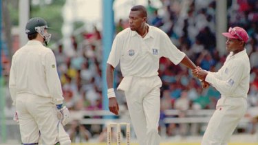 Curtly Ambrose in an altercation with Steve Waugh in 1995.