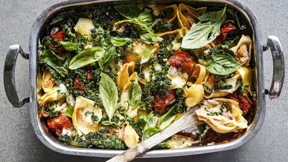 There's no need to individually fill the shells in this rustic pasta bake.