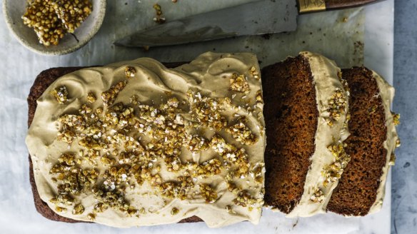 Buckwheat carrot cake with buckwheat praline.