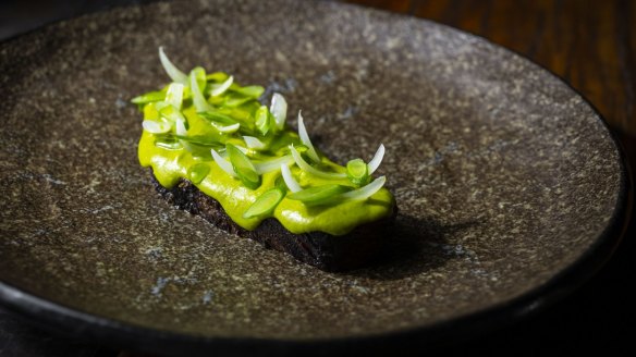 Blackmore wagyu tri-tip with spring onion, wasabi and lime .