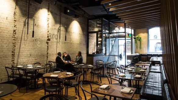 Inside the long dining room at Bouche on Bridge.