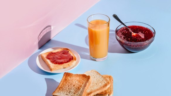 Jam-slathered toast and a glass of orange juice does the job.