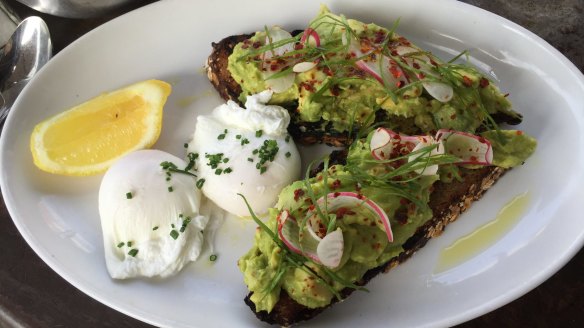 Smashed avo on toast at funky cafe Five Leaves.