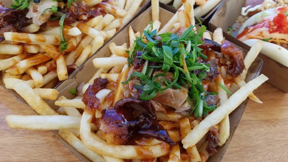 Peking duck loaded fries from Bao Stop at the Night Noodle Markets.