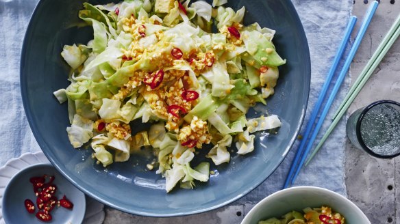 Vietnamese cabbage with egg sauce.
