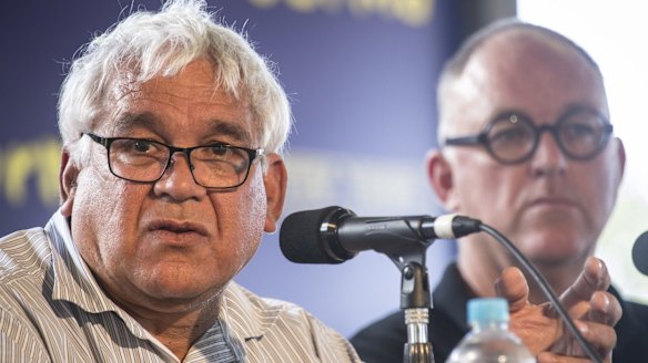 Aboriginal and Torres Strait Islander Social Justice Commissioner Mick Gooda (left) at the Garma Key Forum in north-east Arnhem Land.