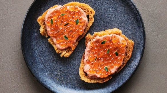 Radish paste, or vegetable taramasalata, with salmon roe. 