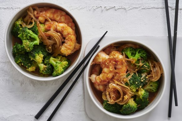 Swap garlic prawns for ginger prawns.