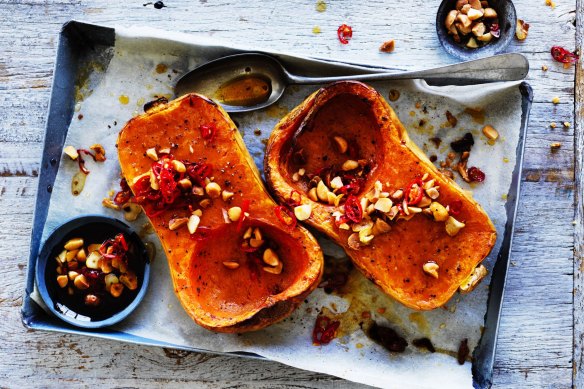 Roast pumpkin with macadamia and chilli.