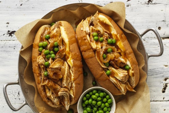 Adam Liaw's pulled chicken and gravy rolls.