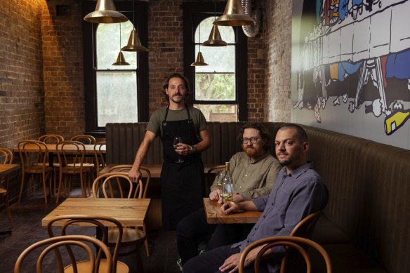 Enrico Tomelleri (left), Giorgio De Maria and Mattia Dicati at their new restaurant Paski in Darlinghurst.