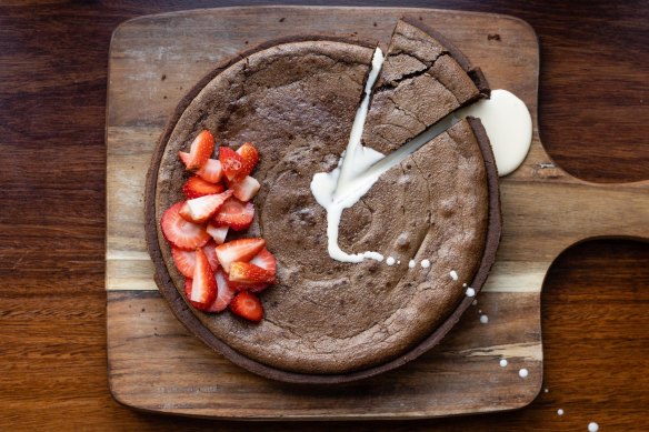 Cake fixes everything: Luke Mangan's soft-centred chocolate tart.