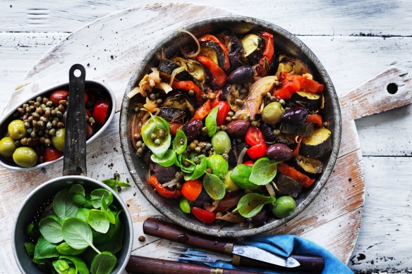 Jill Dupleix's Ratatouille salad with olives and basil. 