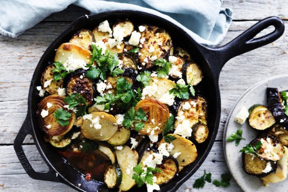 Greek roasted vegetables with feta.