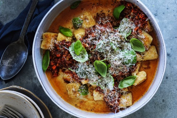 Pan-fried gnocchi with bolognese sauce from Three Blue Ducks owner-chef Mark LaBrooy.