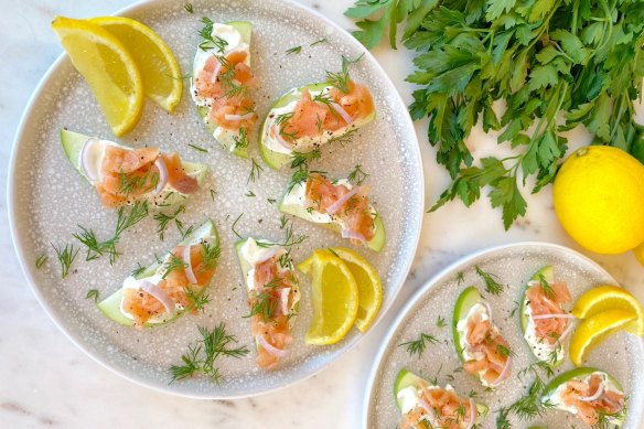 Susie Burrell's smoked salmon with apple canapes. 