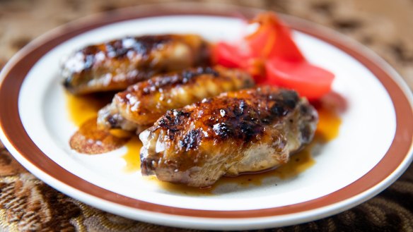 Sticky chicken wings are currently steamed and robata-grilled with house-made koji, yakitori-style.