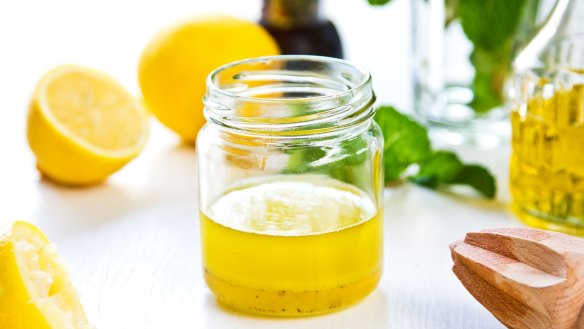 To make vinaigrette, mix one part acid, such as lemon juice, to three parts oil in a clean jar.