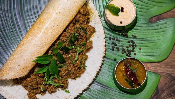 Crisp and delicate: Kheema dosa from Malabar, Darlinghurst.