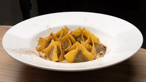 Quadratti pasta with mushroom, porcini, parmigiano fonduta and caramelised leek.