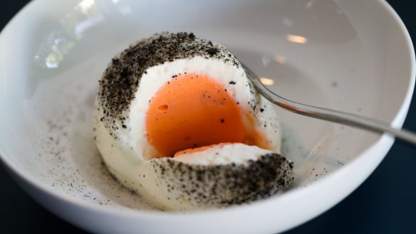 Carrot sorbet with yoghurt and licorice.