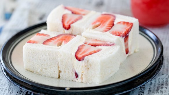 A strawberry sando at Sandoitchi Cafe. 