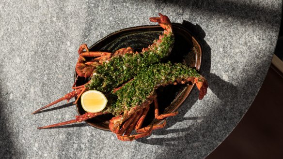 Southern rock lobster, garlic brown butter and capers at Arkhe in Adelaide.
