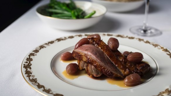 Smoked duck with beetroot and red cabbage and with winey, grapey juices.