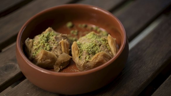 The vegan baklava relies on coconut butter and a light syrup.