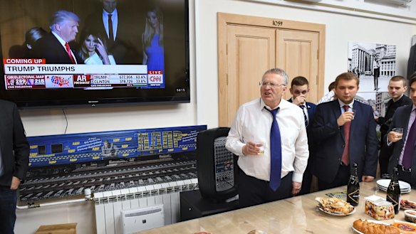 Russian lawmaker Vladimir Zhirinovsky, the leader of the Liberal Democratic Party of Russia, raises a toast in Moscow.