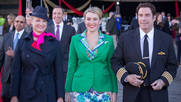 John Travolta was on hand as Qantas took delivery of the seventies themed aircraft.
