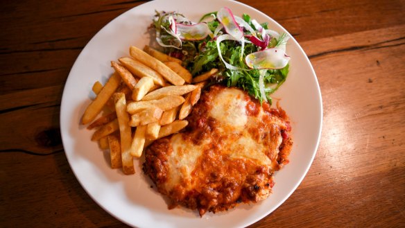 The Victoria Hotel's chicken parma.