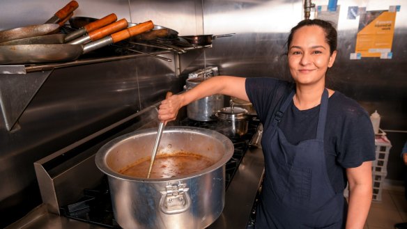 Helly Raichura preparing her mutton stew for her Enter Via Laundry at-home menu. 