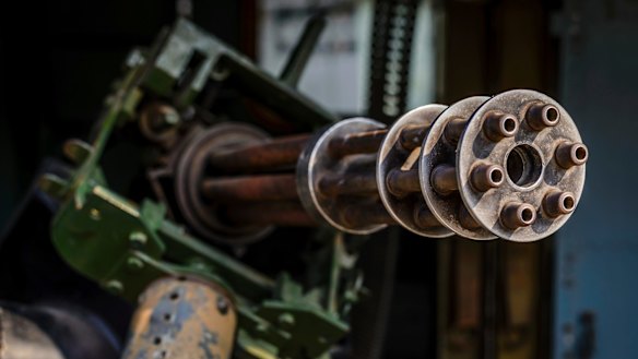 Mini gun on a helicopter in museum in Ho Chi Minh City, Vietnam.